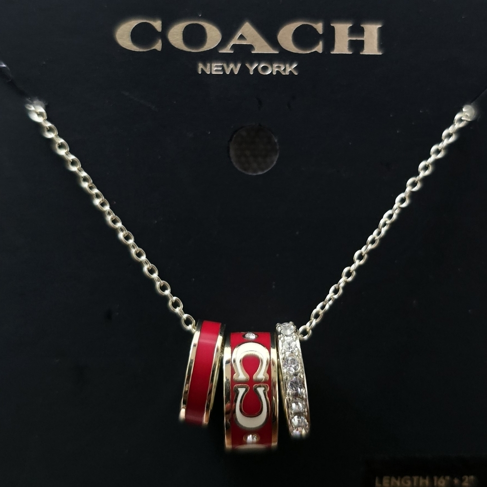 Coach Signature Enamel Necklace In Red/Gold